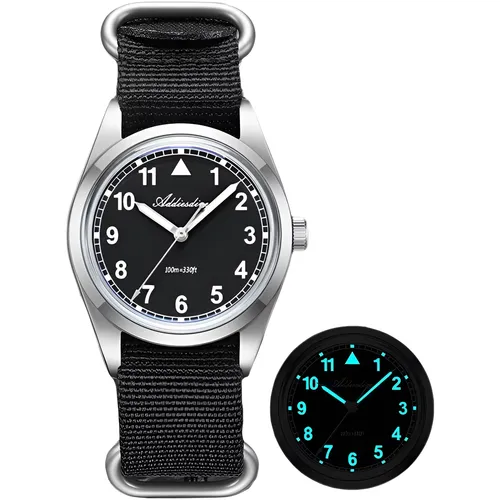 ADDIESDIVE 36mm 남성용 아날로그 시계 버블 미러 글래스 100m 방수 발광 시계 심플 남성용 쿼츠 시계 나일론 스트랩 포함
