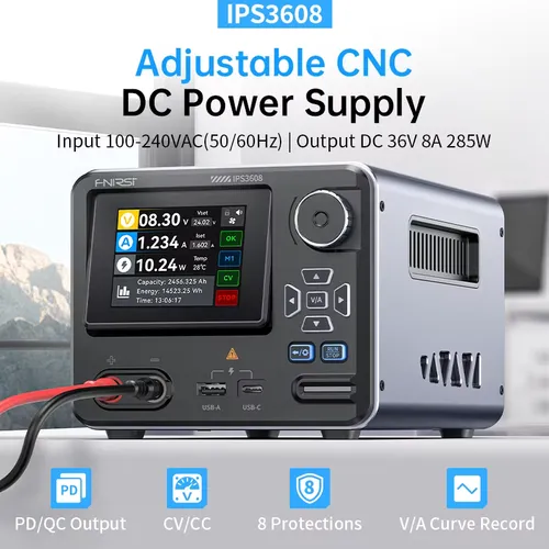 FNIRSI IPS3608 조정 가능 DC 전원 공급 장치 36V 8A 285W 실험실 벤치 전원 공급 장치 전압 및 전류 조절기 USB Type-C 인터페이스