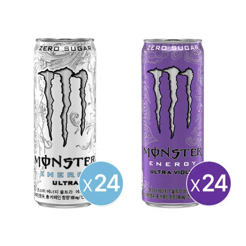 (현대홈쇼핑)몬스터 에너지 울트라 355ml 캔 24개+몬스터 에너지 바이올렛 355 캔 24개