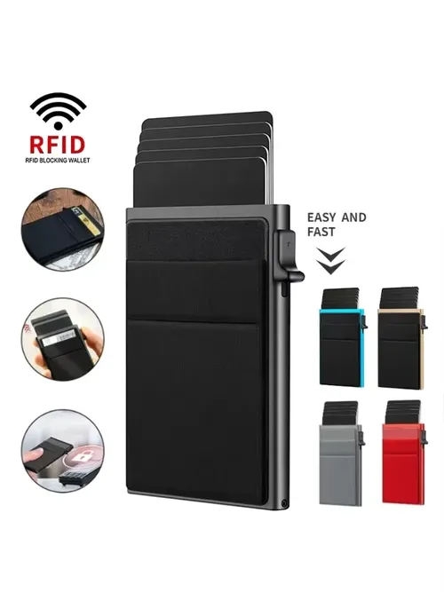 Rfid 안티 블로킹 스마트 ID 은행 신용 카드 소지자 지갑 금속 얇은 슬림 남성 여성 팝업 미니멀리스트 금속 카드 소지자 케이스