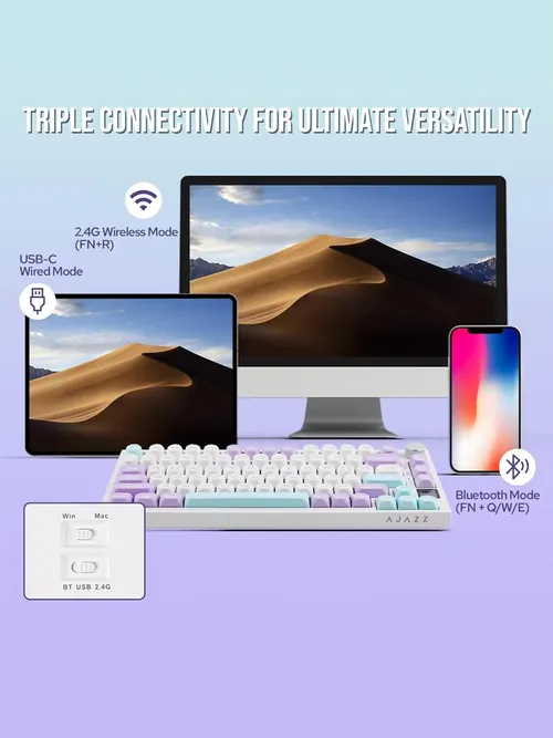 AJAZZ AK820/Pro 무선 기계식 키보드 블루투스 5.1 2.4G USB-C 유선 핫스왑 가능 RGB 게이밍 키보드 가스켓 마운트 포함
