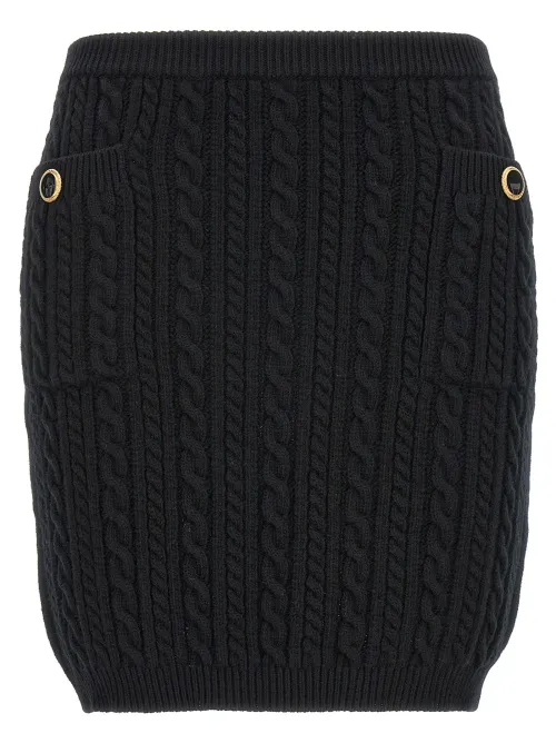 Alessandra Rich Cable-Knit Wool Skirt — Black