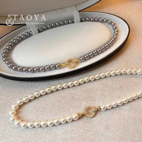 New Arrival French Elegant Micro Set Zircon Round Buckle Imitation Pearl Beaded Necklace For Womens Temperament Jewelry Sweet Accessories V250616