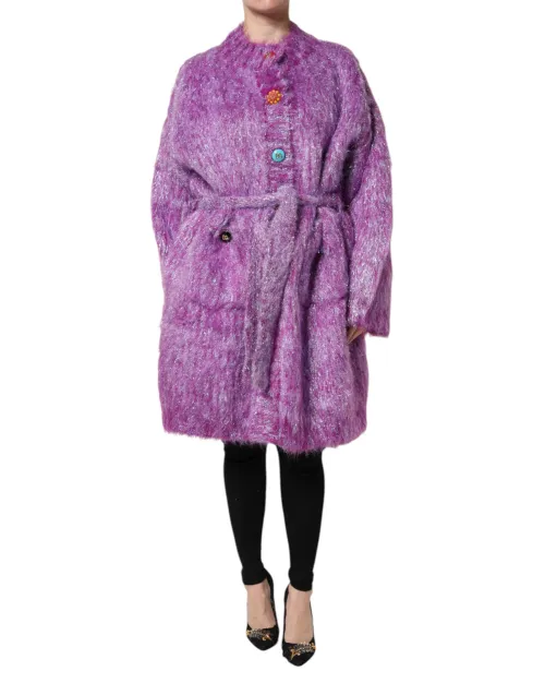 Dolce & Gabbana Mohair Blend with Decorative Buttons Coat — Purple
