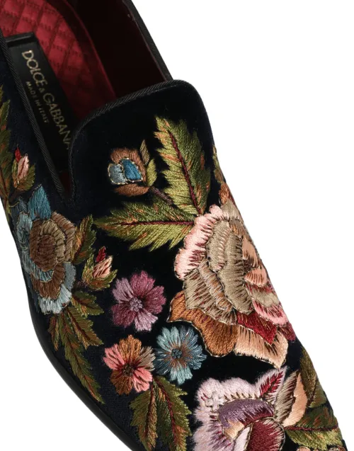 Dolce & Gabbana Floral-Embroidered Velvet Loafer — Black