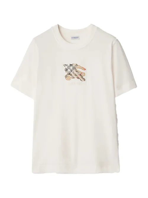 Burberry Embroidered Knight Logo T-Shirt — Beige