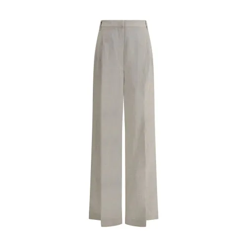 Brunello Cucinelli Lamé-Embellished Linen Trousers — Beige