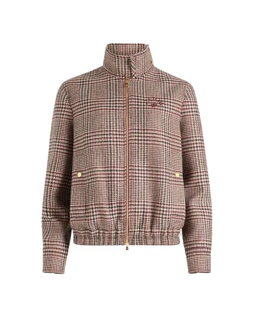 Patou Prince of Wales Virgin Wool Bomber Jacket — Brown
