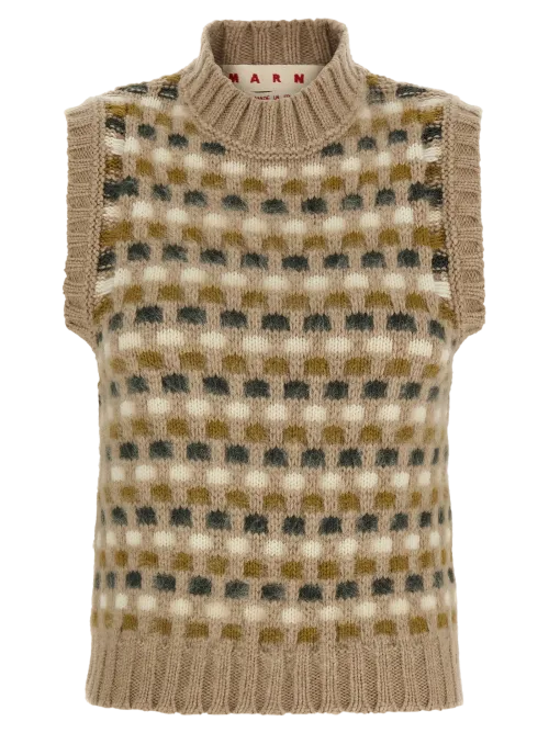Marni Jacquard Geometric-Patterned Sleeveless Top — Beige