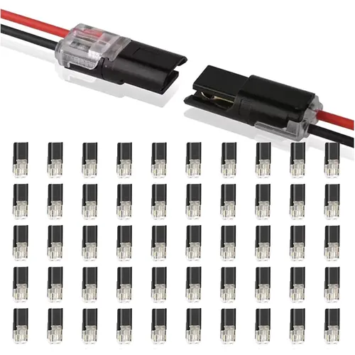 50Pcs D2 Quick Connect Wire Connectors – Optional Stripping Double Wire Plug in Connector with Locking Buckle,