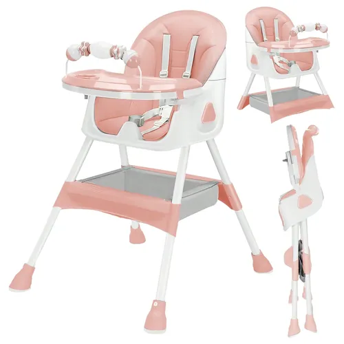 3-In-1 Baby High Chair Foldable Portable Dining Chairs Eat & Play Convertible With FivePoint Snap Button,DoubleLayer Dinner Plate And Toy Rack