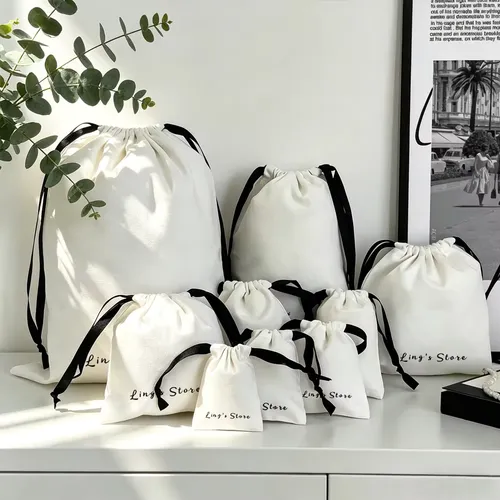 100Pcs Custom Logo Jewelry Cotton Gift Bag Handmade Muslin Drawstring Pouch Shopping Wedding Favor Gift Packaging Organizer Sack