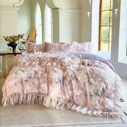 Pink Flower Bedding Soft Bedroom Decor Comforter Ruffles Duvet Cover Pillowcase Bed Sheet Home Four Pieces Set H260312