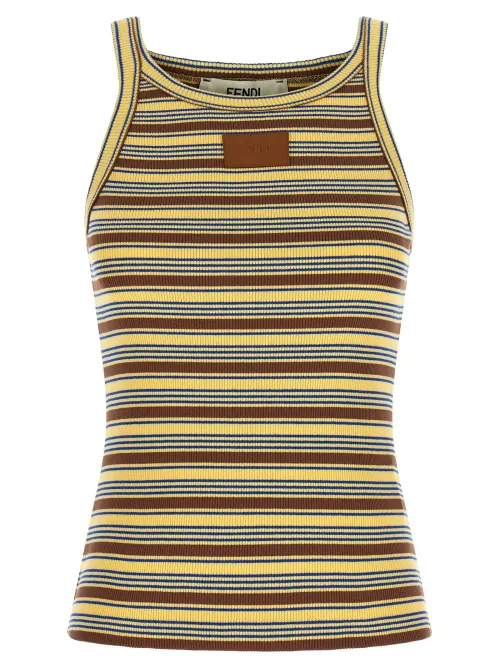 Fendi Striped Cotton Ribbed Knit Tank Top — Yellow