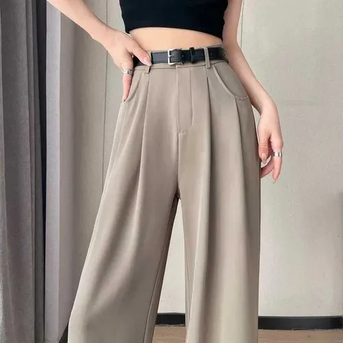 2025 New Spring Summer Casual Loose Womens Wide Leg Full Length Pants High Waist Solid Female Elegant Straight TrousersT251022