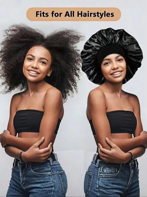 Satin Bonnet for Sleeping - Silk Bonnet Hair Cap with Wide Elastic Band, Soft Breathable Night Sleep Cap, Anti-Frizz Nightcap for Women Curly, Thick Hair, Braids (Black, Red, Gold)