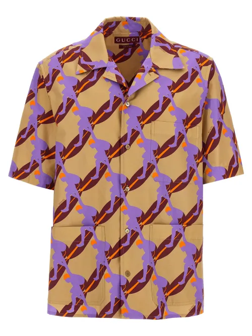 Gucci Twisted Surf Print Cotton Shirt — Beige