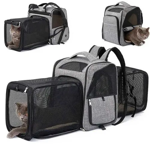 Large Capacity Double Expandable Cat Backpack Breathable Folding Creative Outdoor Travel Cat Carrier with Zipper Pet Carrier BagM251122