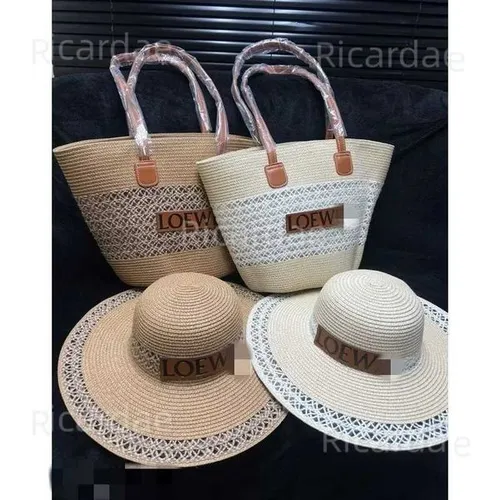 2025 Woven Bag Large Brim Straw Hat Set for Women Summer Beach Outing Casual Sun Hat T251211