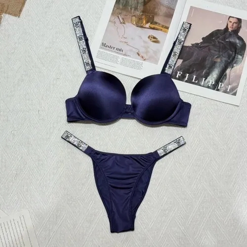 Victoriasssecrets Bra Set Trendy Women Bikini Briefs Underwear Fashion Sexy Vest Brand Bras Sets Womens Brassiere Panties Shiny Rhinestone Straps Panty Smalls