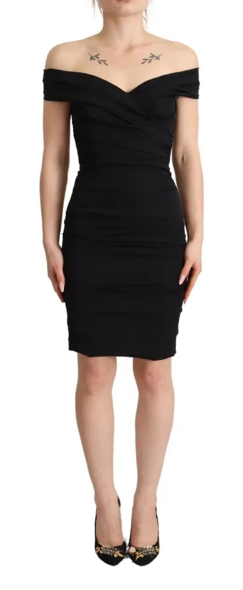 Dolce & Gabbana Off-Shoulder Silk Bodycon Dress — Black