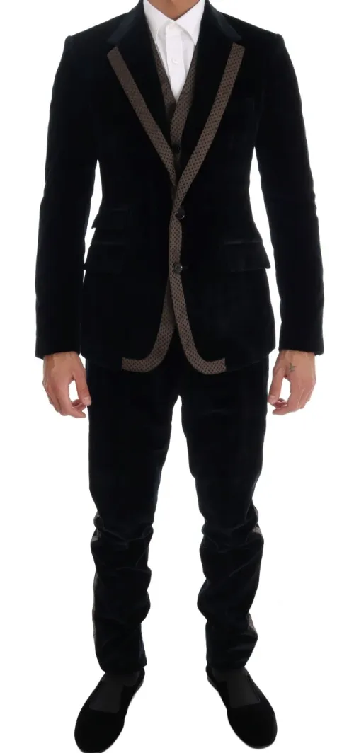 Dolce & Gabbana Velvet Three-Piece Pant Suit — Blue