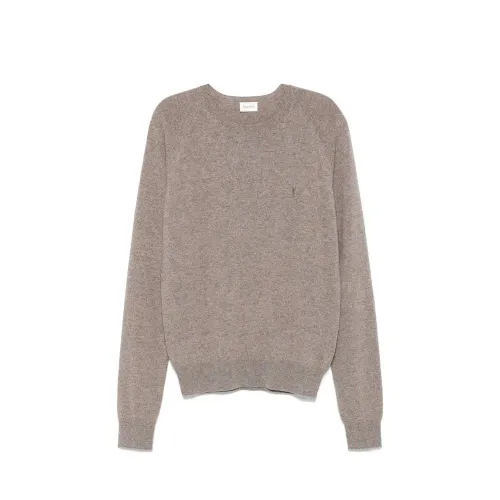 Saint Laurent Cashmere Crew Neck Sweater — Taupe