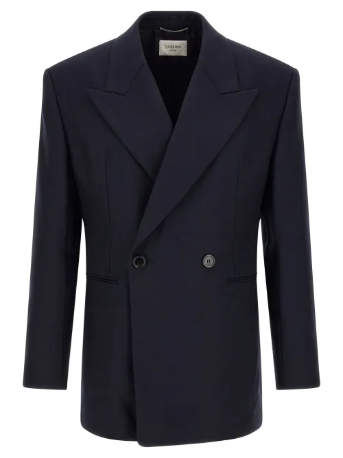 Saint Laurent Felted Wool Gabardine Blazer — Navy