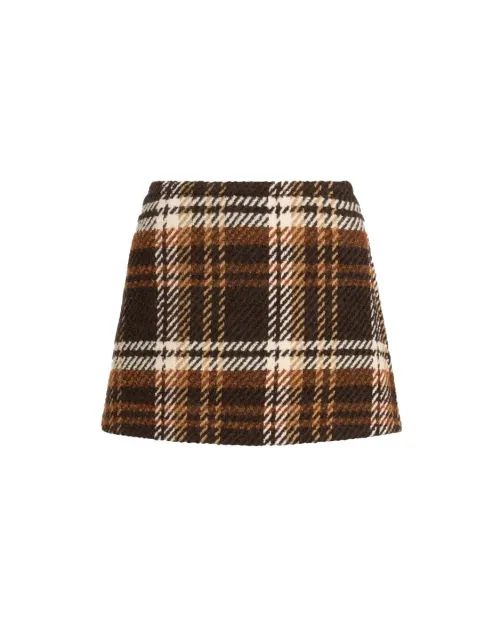 Patou Plaid Wool Blend Mini Skirt — Brown