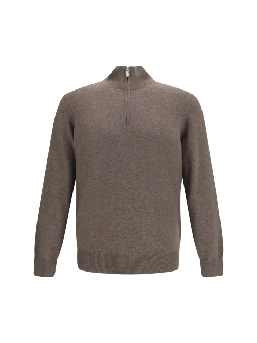 Brunello Cucinelli Half-Zip Cashmere Sweater — Gray