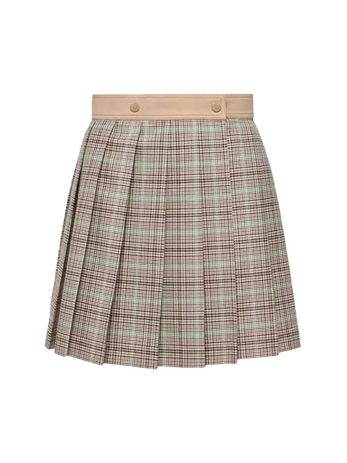 Moncler Checked Pleated Mini Skirt — Beige