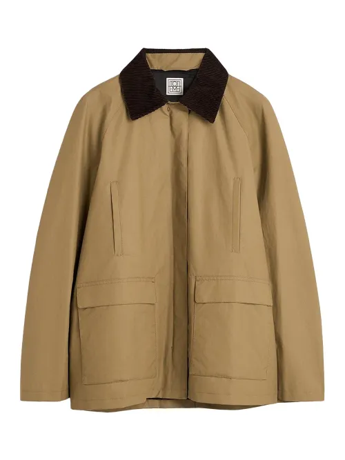 Toteme Waxed Cotton with Corduroy Collar Jacket — Beige