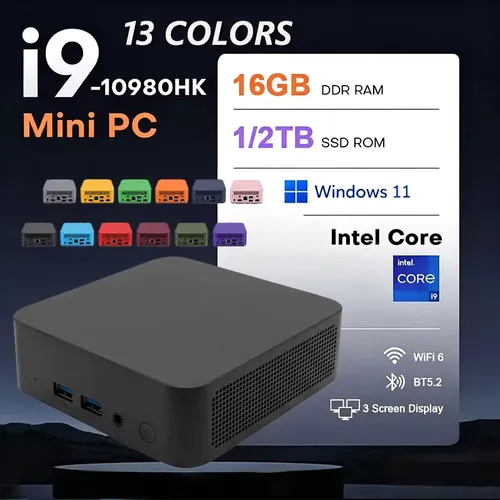 2026 New Dual Mini PC Computer Intel i9-10980HK Windows 11 PC Gamer 16GB RAM 1TB 2TB M.2 SSD 4K HD WiFi 6 Type C Desktop PC