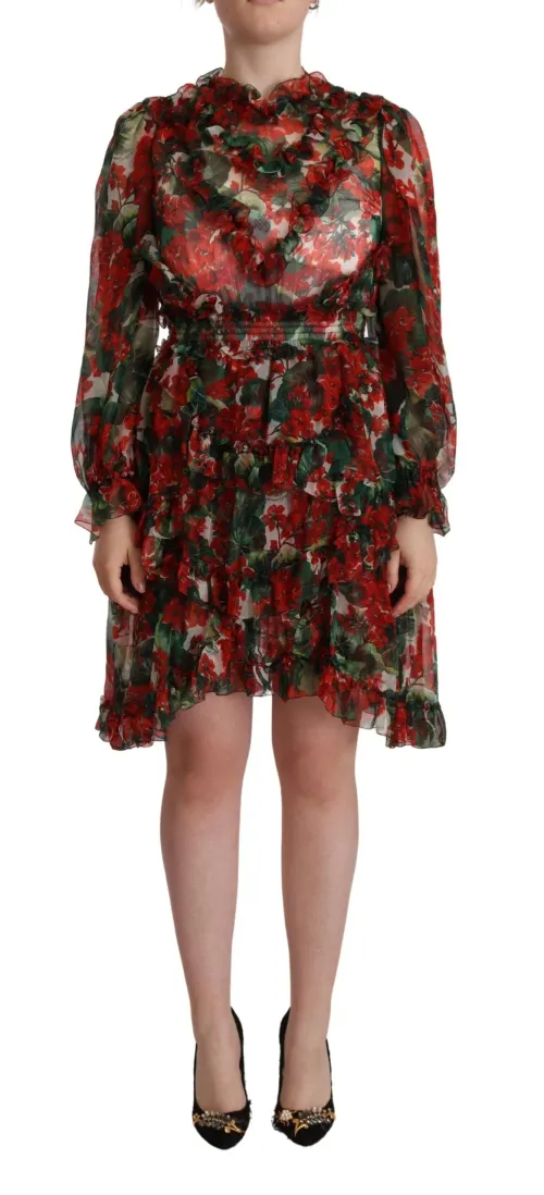 Dolce & Gabbana Floral Silk Dress — Red