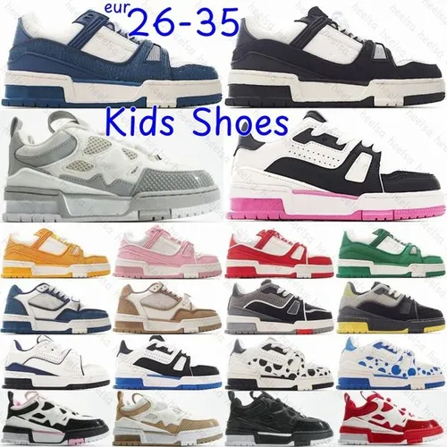 Kids Shoes Designer Boys Girls Skate Trainers Low Children Youth Sport Sneakers Virgil Canvas Leather Black Pink Luxury Shoe White Red Strap Blue Yell Z9x6#
