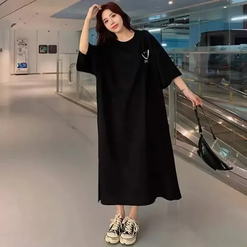 Women's Summer Loose T-shirt Dress Mid-Length Short Sleeve Casual Fashion Over-Knee Casual Dress