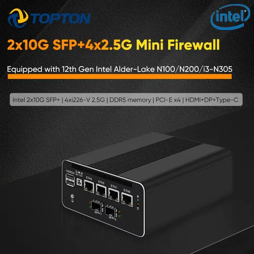 Topton Firewall Mini PC 2x10G SFP+ Intel I3-N355 N305 N150 N100 4xi226-V 2.5G LAN DDR5 NVMe Proxmox ESXi PfSense Home Lab Server