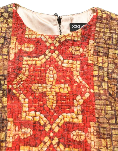 Dolce & Gabbana Mosaic Print Wool Dress — Red