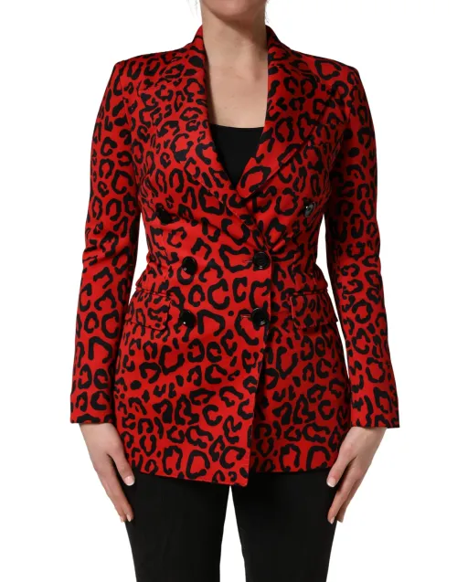 Dolce & Gabbana Leopard-Print Double-Breasted Blazer — Red