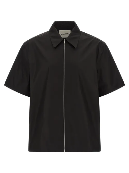 Jil Sander Cotton Zip Shirt — Black