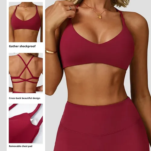 Sports Bra High Support Women Gym Underwear Push-up Back Cross Yoga Crop Top Running Workout Fitness Pilates Solid Color