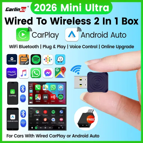 CarlinKit 5.0 Mini Ultra Wireless Adapter Wireless CarPlay Android Auto For OEM Car Plug and Play WiFi Bluetooth Auto Connection