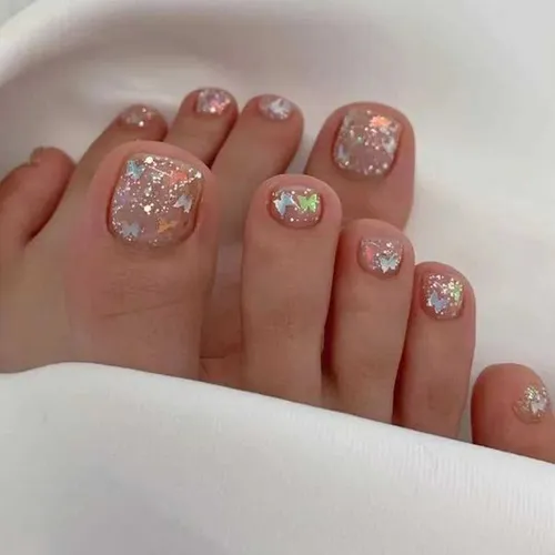 24pcs Bling Fake Toe Nails Press on False Toenails Acrylic Reusable Fake Nail Tips Decorated French Toe Nails New TrendT251118T251119