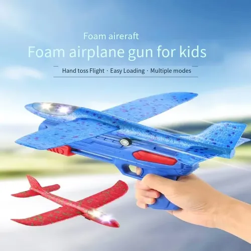 Glowing & Non-Glow Foam Catapult Plane, Outdoor Shooting Toy Gun, Rotating Boomerang Flying Aircraft Model