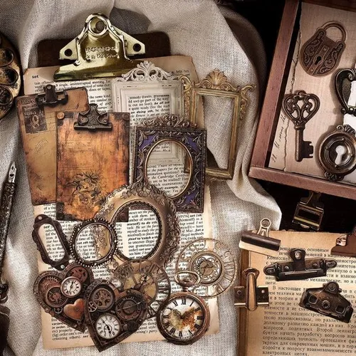 30pcs/set Medieval nostalgia series sticker bag retro gear photo frame handbook DIY base decorative collage