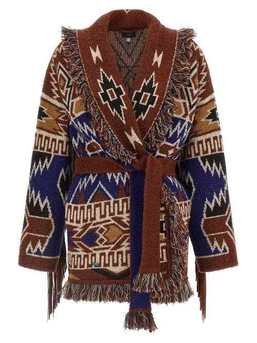 Alanui Jacquard Geometric Knit Cardigan — Brown