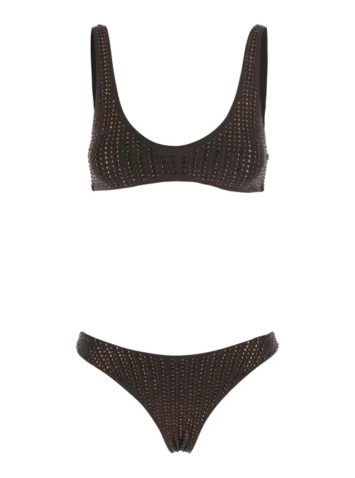 Venuja Studded High-Waisted Brazilian Bikini — Brown