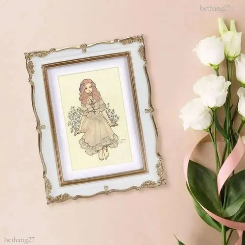 Vintage White Gold 5x7 inch Picture Gorgeous Retro Frame with Mat for Po Horizontal/Vertical Tabletop Decor 240802 H260310