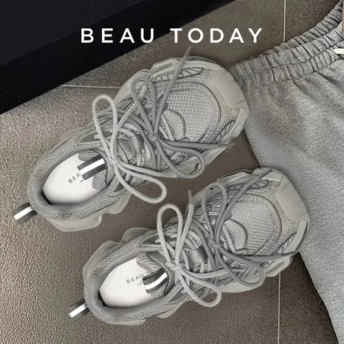 BEAUTODAY Chunky Sneakers Women Synthetic Leather Mesh Round Toe Lace-up Sports Trainers Ladies Patchwork Shoes Handmade 29A51