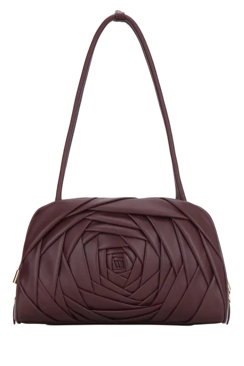Roger Vivier Quilted Rose Motif Shoulder Bag — Burgundy